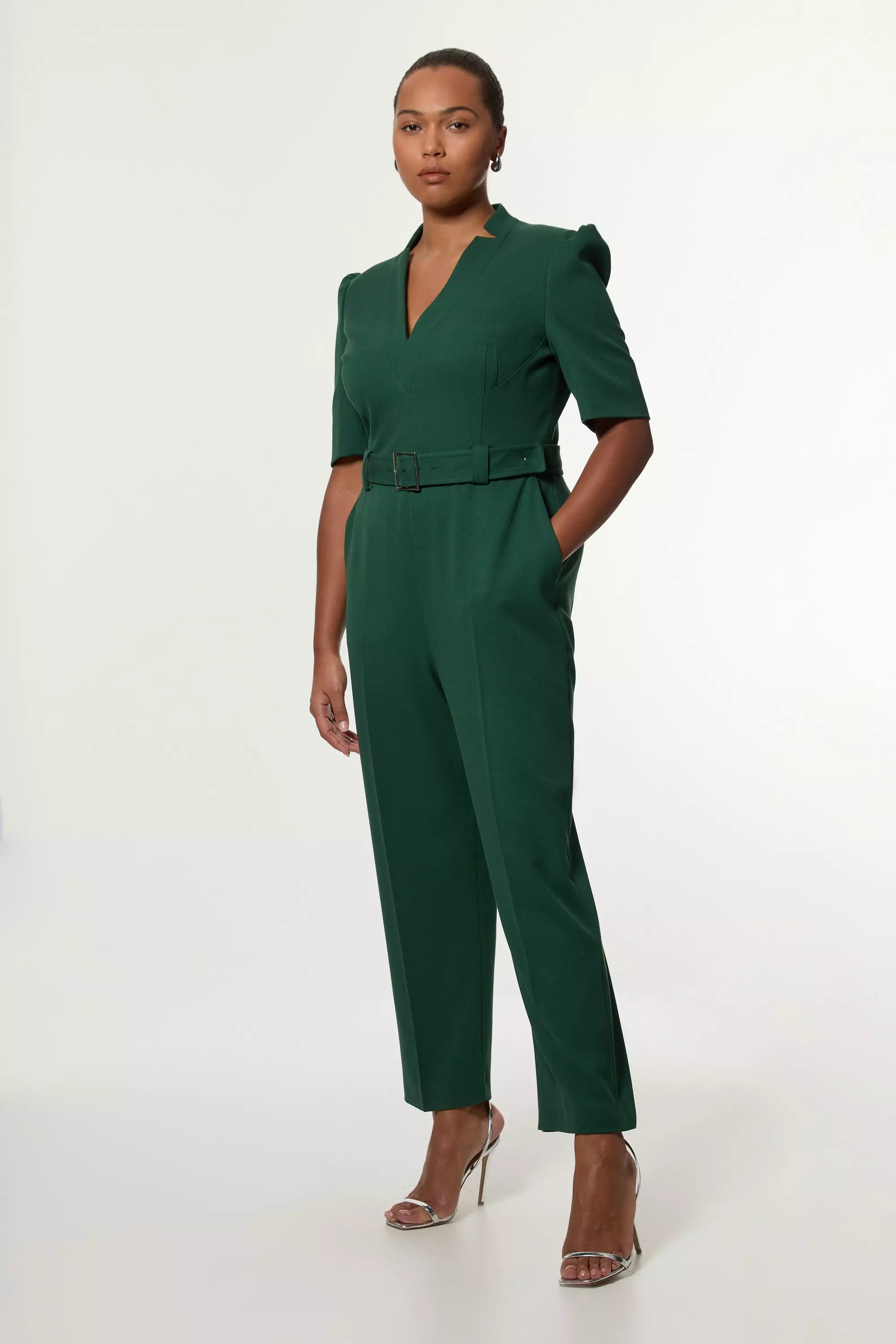 Forest Plus Size Structured Crepe Forever Belted Jumpsuit alternative image