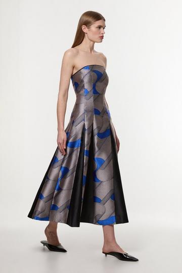 Amelia Graham Tall Printed Tailored Bandeau Prom Dress multi