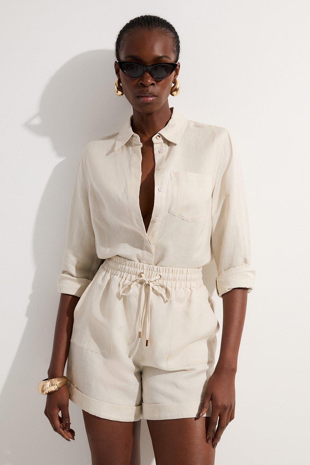 Viscose Linen Woven Long Sleeve Shirt | Karen Millen