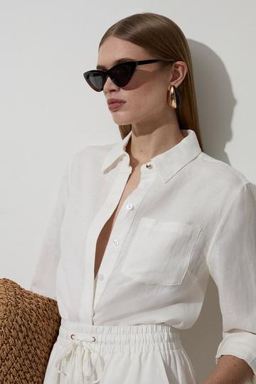 Viscose Linen Woven Long Sleeve Shirt white