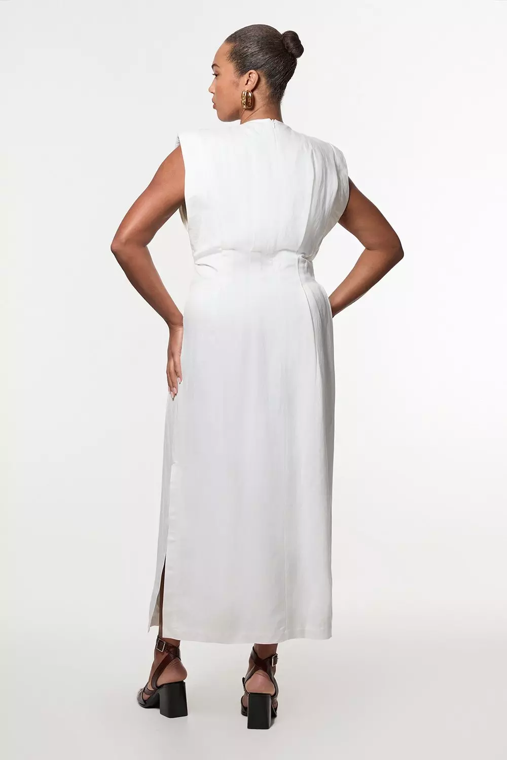 Plus Size Viscose Linen Woven Pintuck Midi Dress | Karen Millen