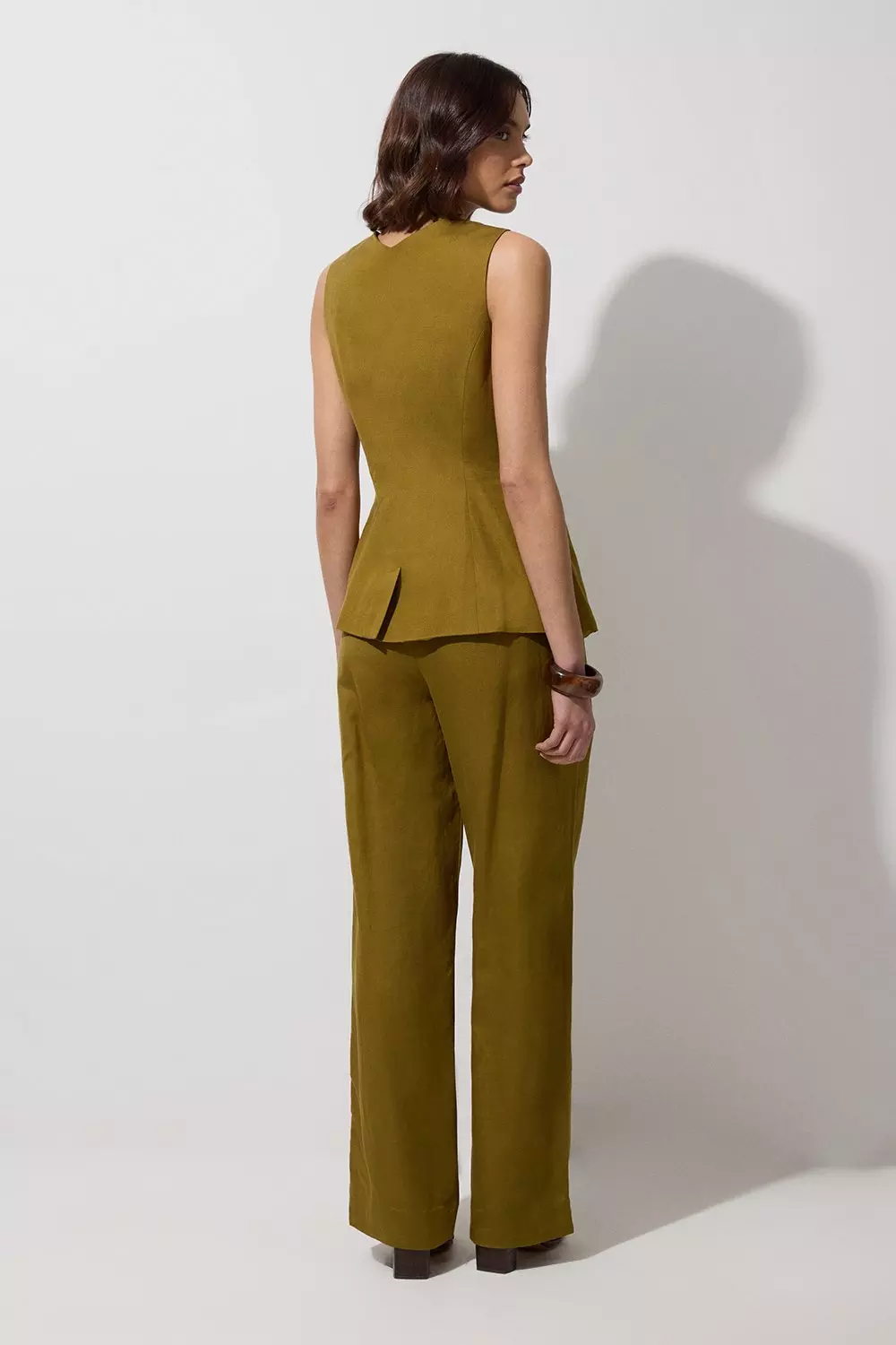 【美品】即完売 TAAKK Velvet Pants グリーン 総柄 スラックス Tall Viscose Linen Pleat And Pocket Detail Woven Straight