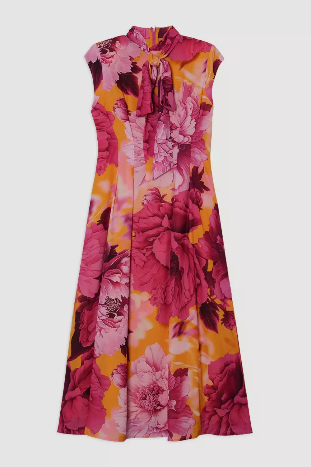 Floral Tie Neck Woven Midi Dress | Karen Millen