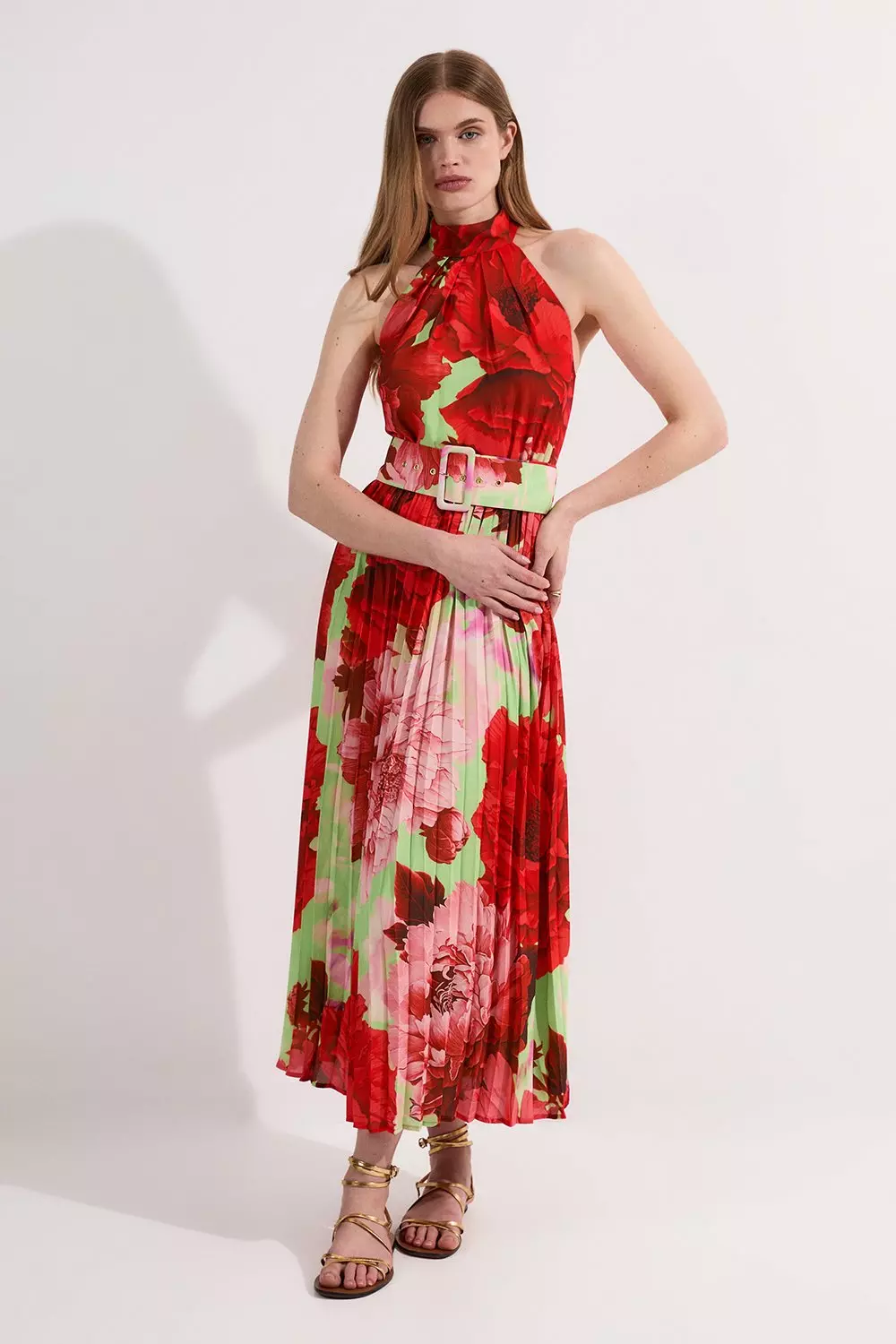 Artistic Floral Print Flowing Midi Skirt