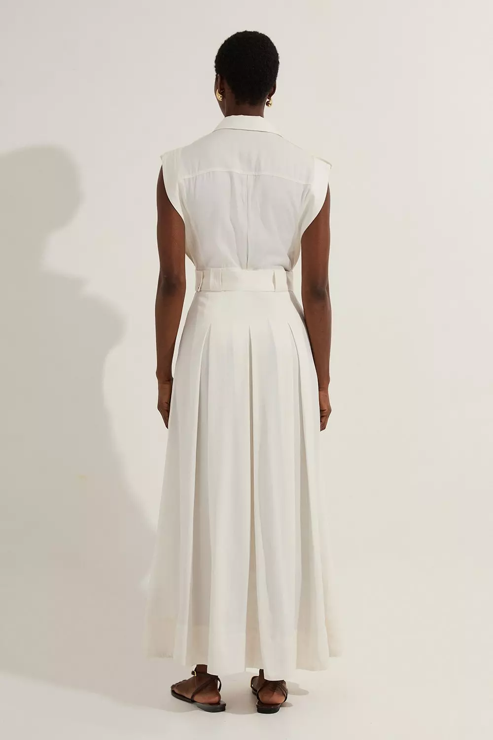 Premium Viscose Linen Woven Sleeveless Shirt Dress With Belt