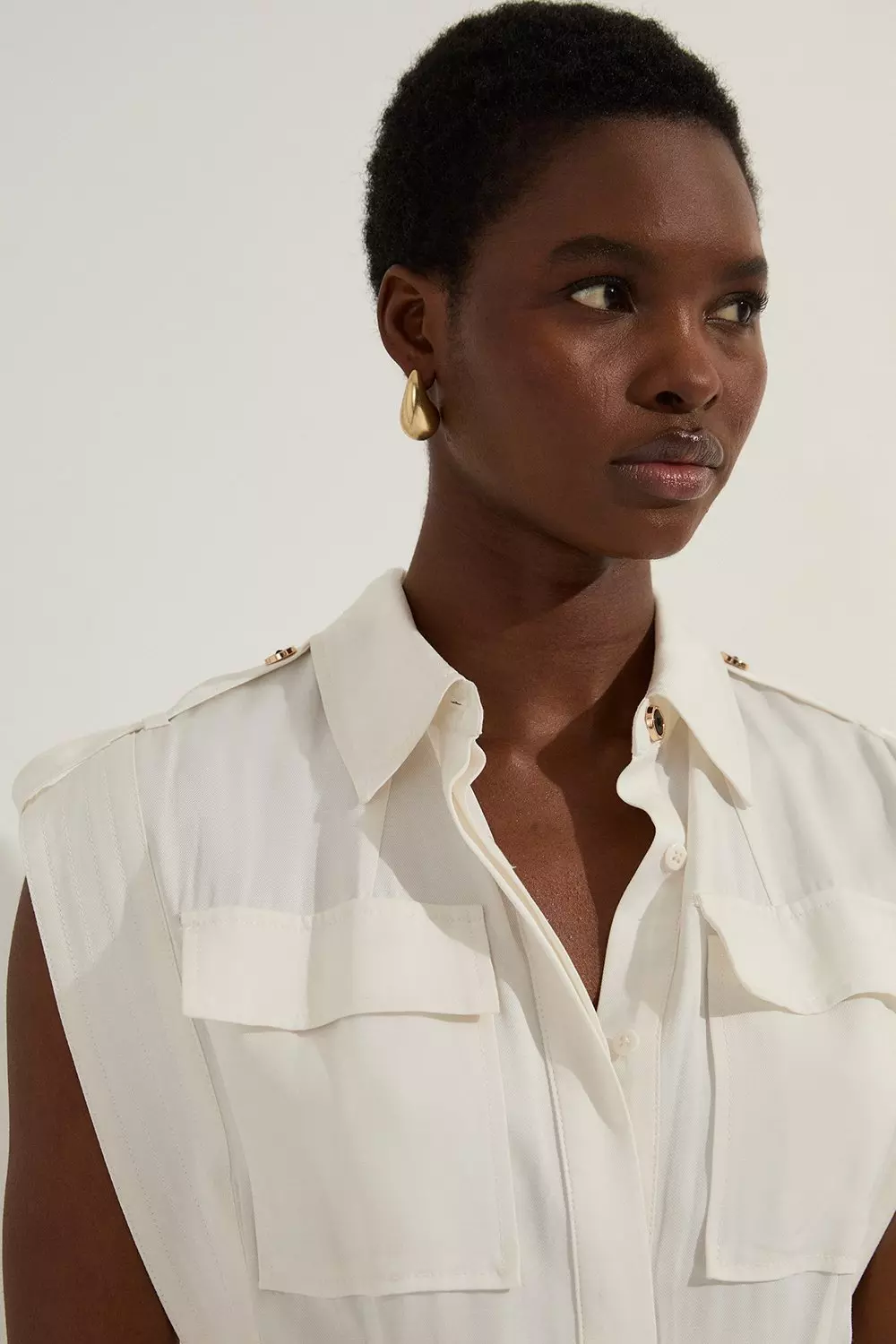 Petite Premium Viscose Linen Woven Sleeveless Shirt Dress