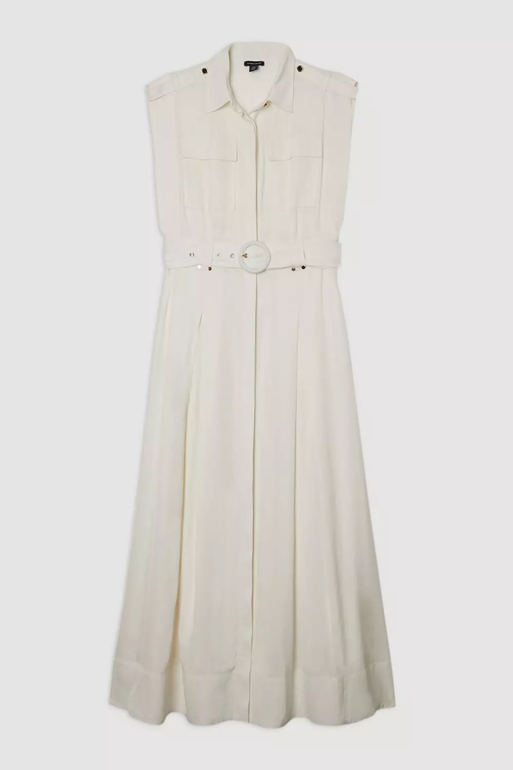 White Petite Premium Viscose Linen Woven Sleeveless Shirt Dress With Belt  alternative image