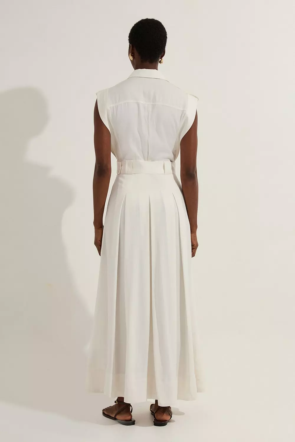 White Petite Premium Viscose Linen Woven Sleeveless Shirt Dress With Belt  alternative image