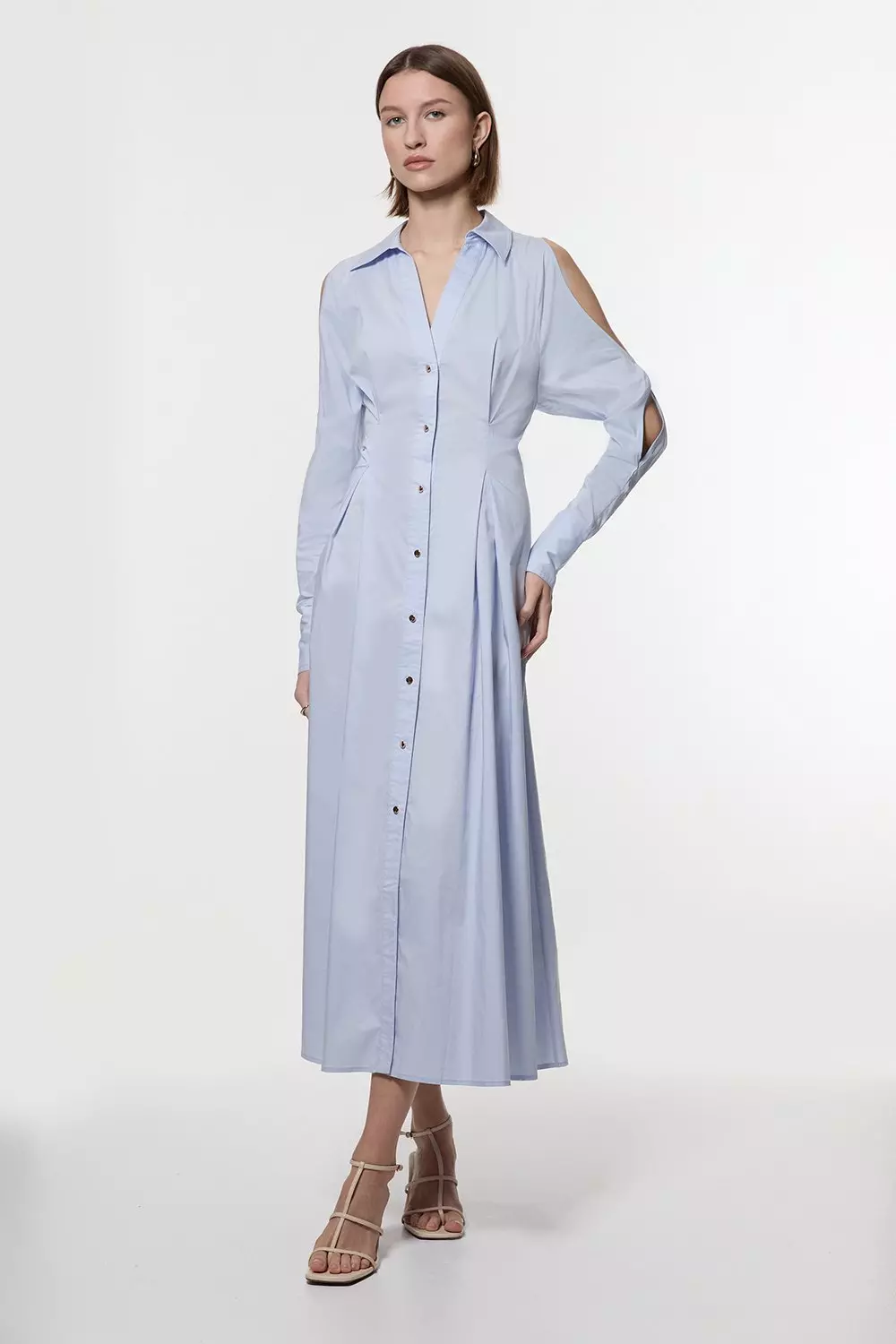 KAREN MILLEN マキシドレス ストレッチ ボタン タイト 長袖 KAREN MILLEN□ジャージー ウォーターフォール マキシドレス