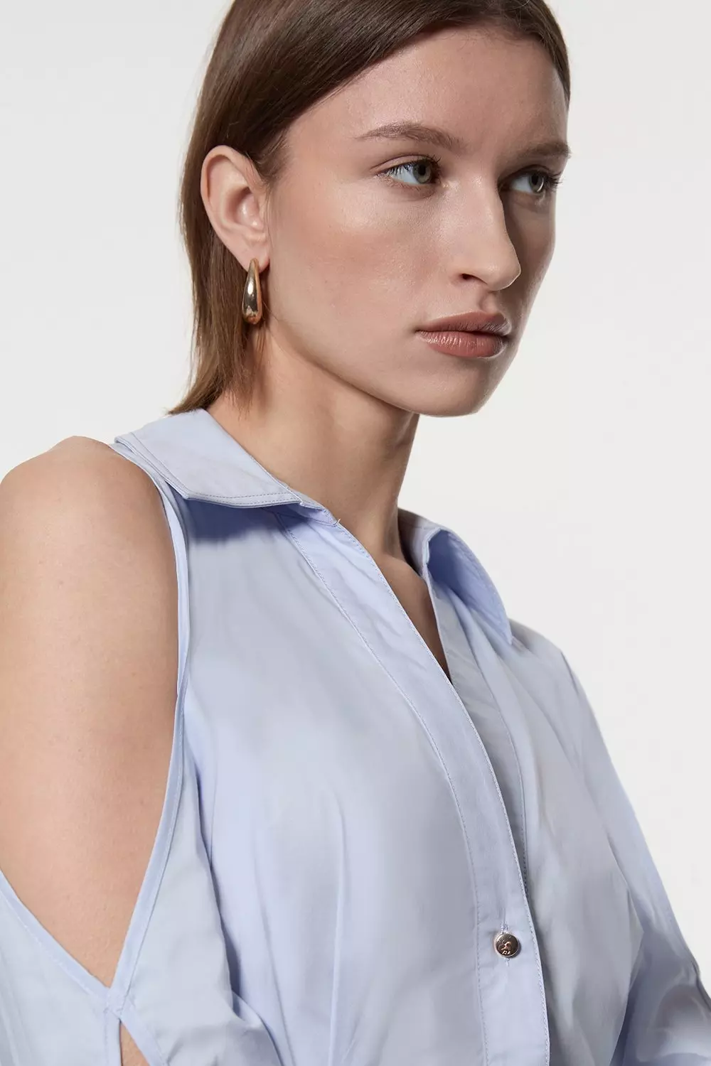 Petite Cotton Poplin Woven Shirt Dress With Chain Detail