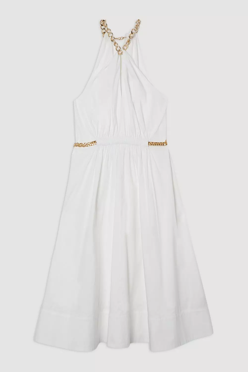 Cotton Poplin Chain Halter Woven Midi Dress | Karen Millen