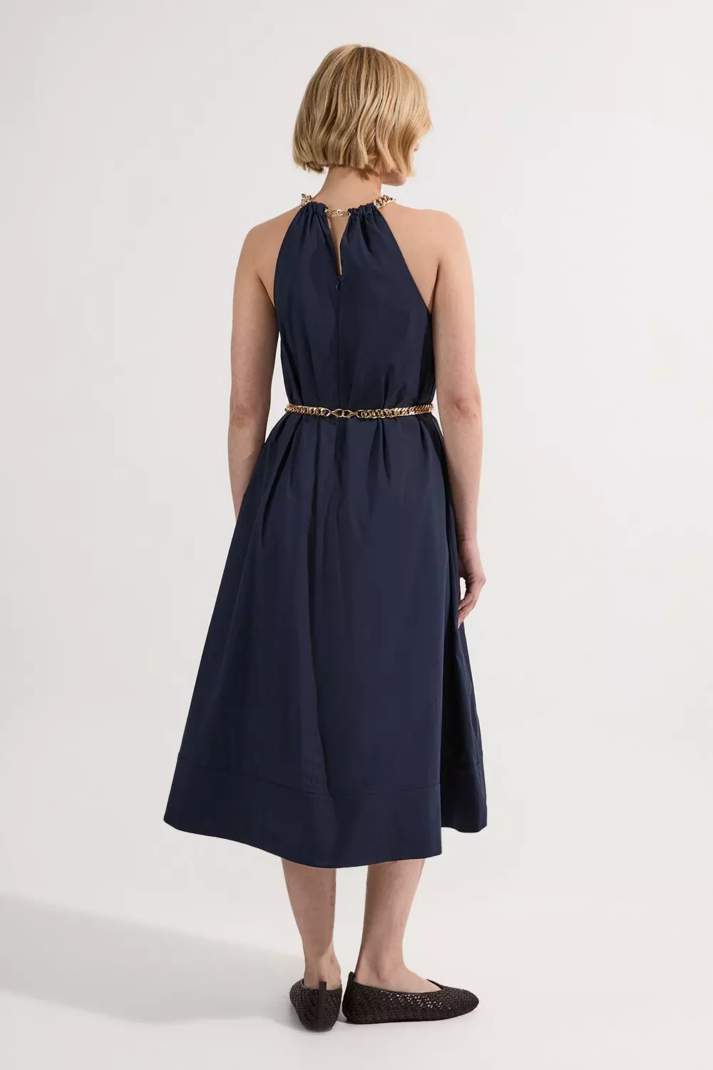 ◆KAREN MILLEN◆コットン チェーン ミディドレス / navy Shirred Cotton Tiered Bandeau Woven Maxi Dress | Karen Millen