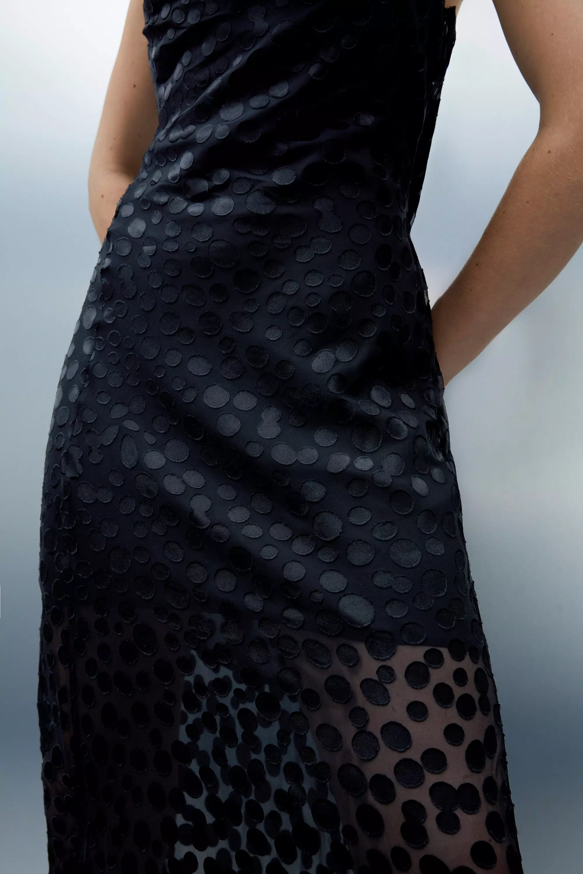 Polka Dot Devore Strappy Woven Maxi Dress | Karen Millen