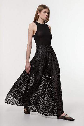 Polka Dot Devoure Front Split Maxi Prom Skirt black