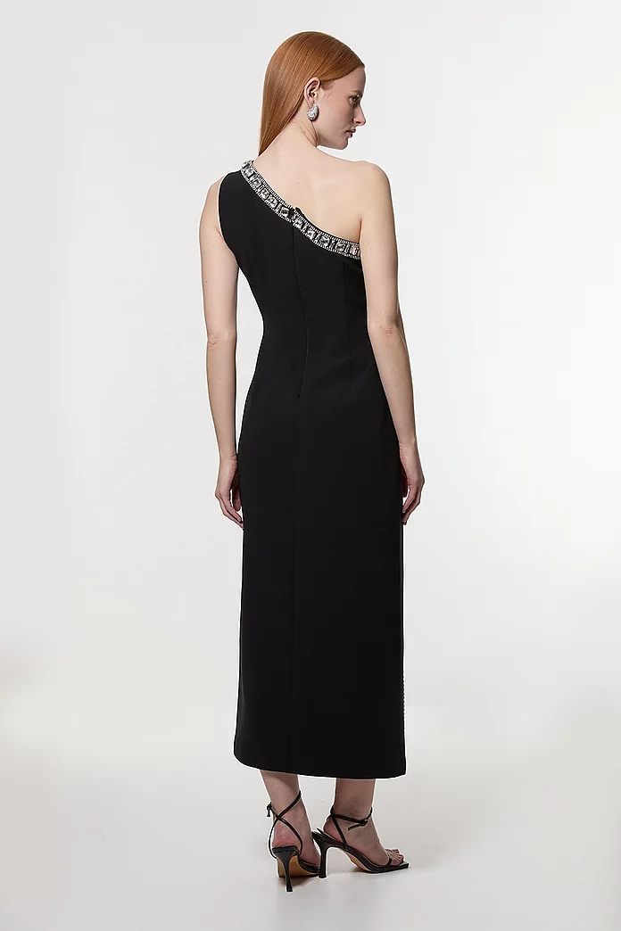 Crystal Embellished One Shoulder Woven Maxi Dress | Karen Millen Crystal Embellished One Shoulder Woven Maxi Dress | Karen Millen