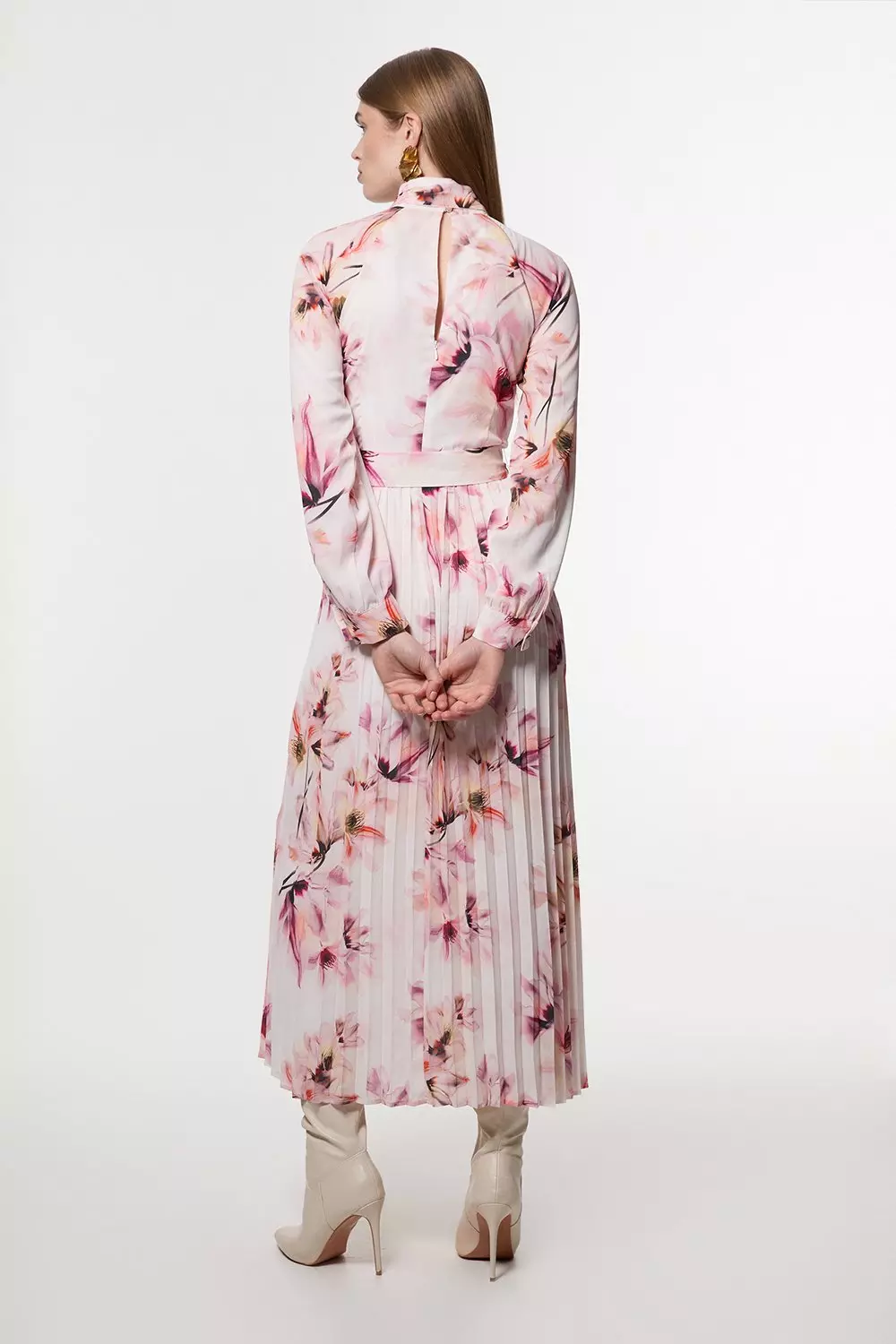 ☆送料関税込☆Karen Millen☆プチ装飾 長袖 マキシ ドレス 総レース金糸裾シースルー七分袖マーメイドミディアム/山崎