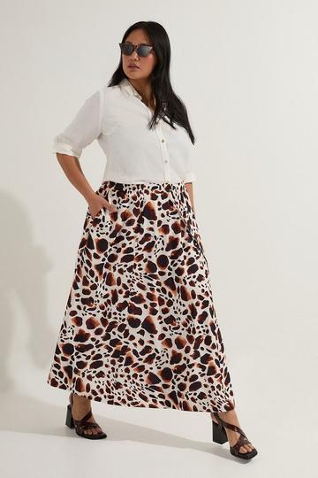 Plus Size Premium Viscose Linen Tie Waist Woven Skirt animal