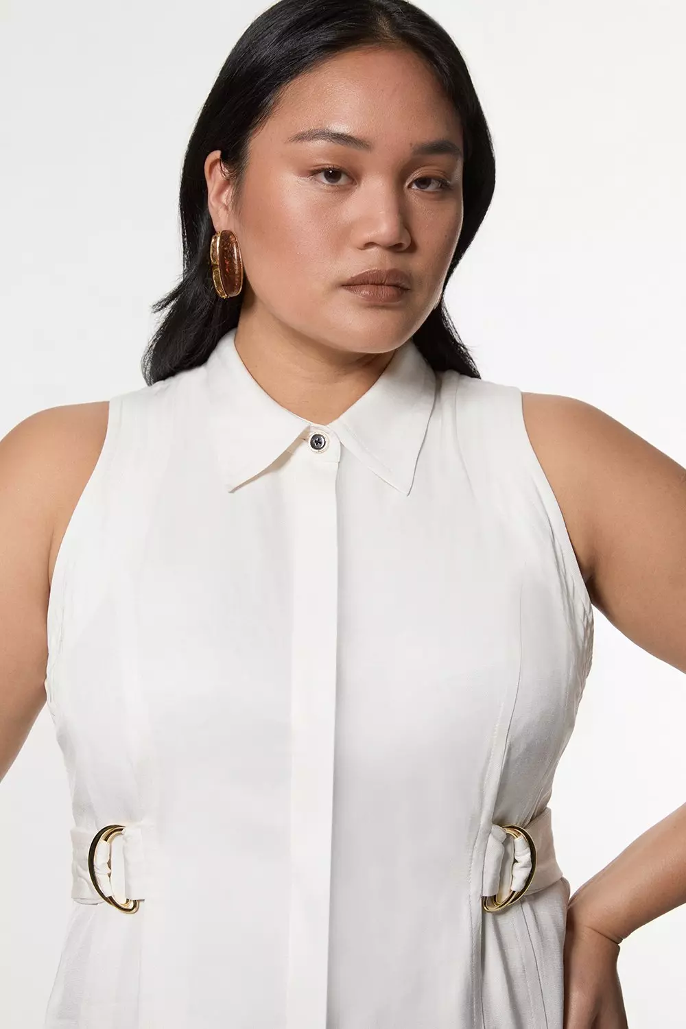Plus Size Premium Viscose Linen Topstitch Halter Neck Woven