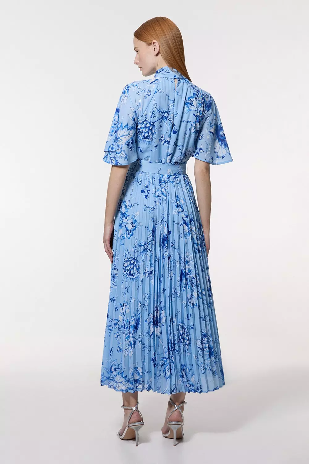 ◆KAREN MILLEN◆フローラルタイネックプリーツ織りミディドレス Floral Georgette Tie Neck Pleated Woven Midi Dress | Karen