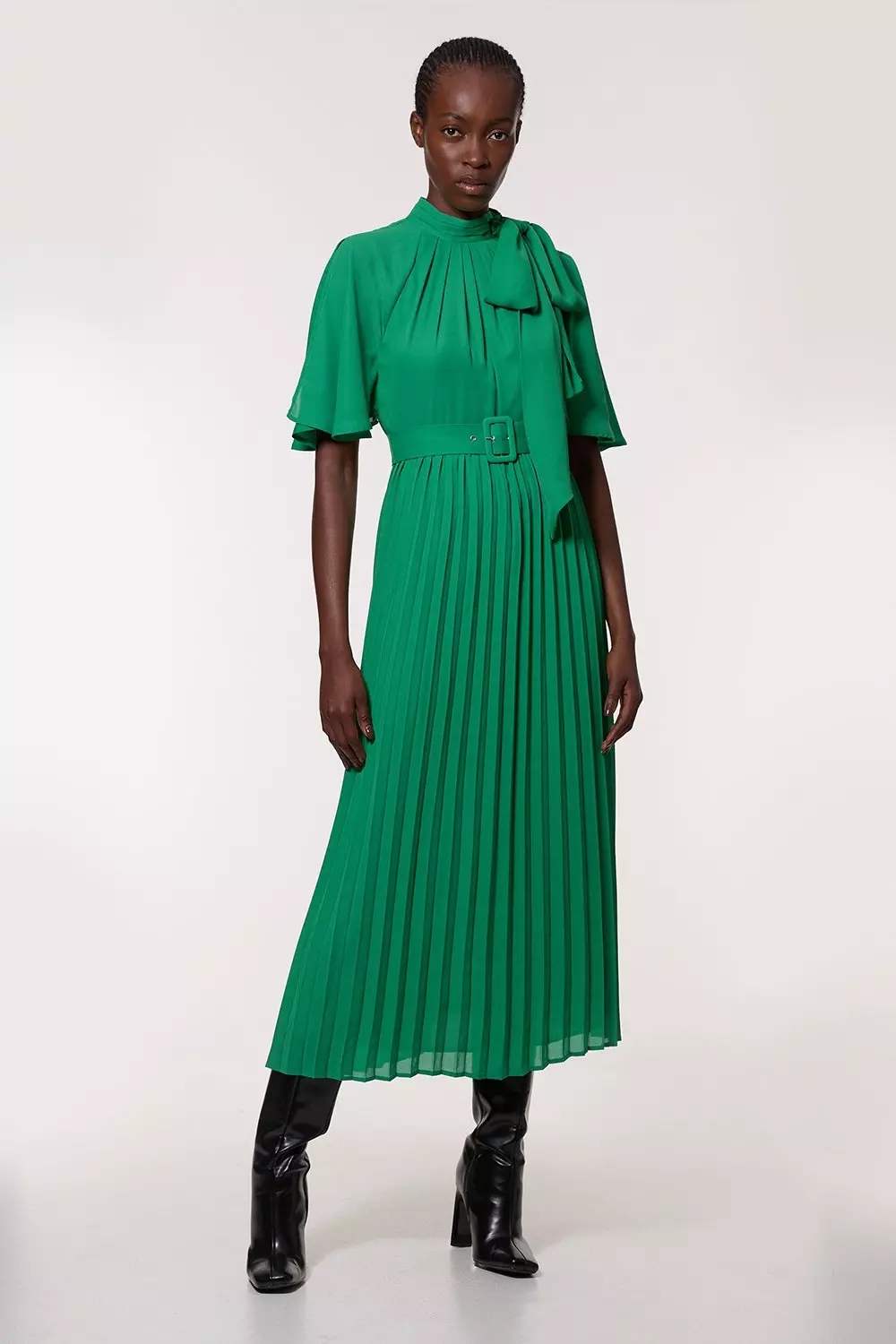 S ribbon dress pleats gry×bk N by Nancy Pleated Dress Green Lace/ Black & White Pleats