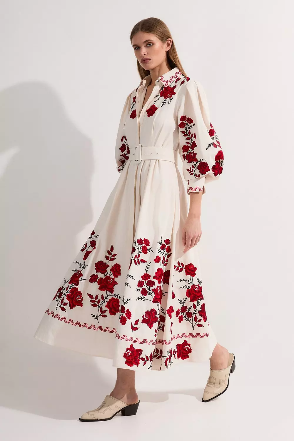 ★Karen Millen★サテンフローラルベルト付きマキシシャツドレス 安心追跡【KAREN MILLEN】フローラル柄サテンバックマキシドレス
