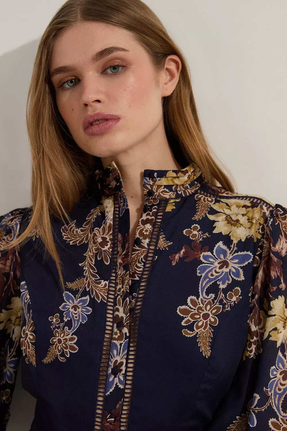 Voile Floral Border Print Woven Romper With Ladder Lace Trim