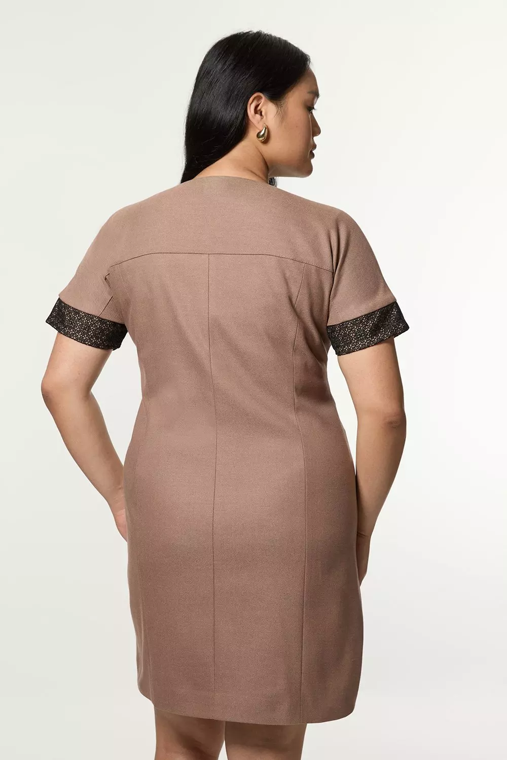 Plus Size Tailored Twill Lace Mix Zip Front Mini Dress