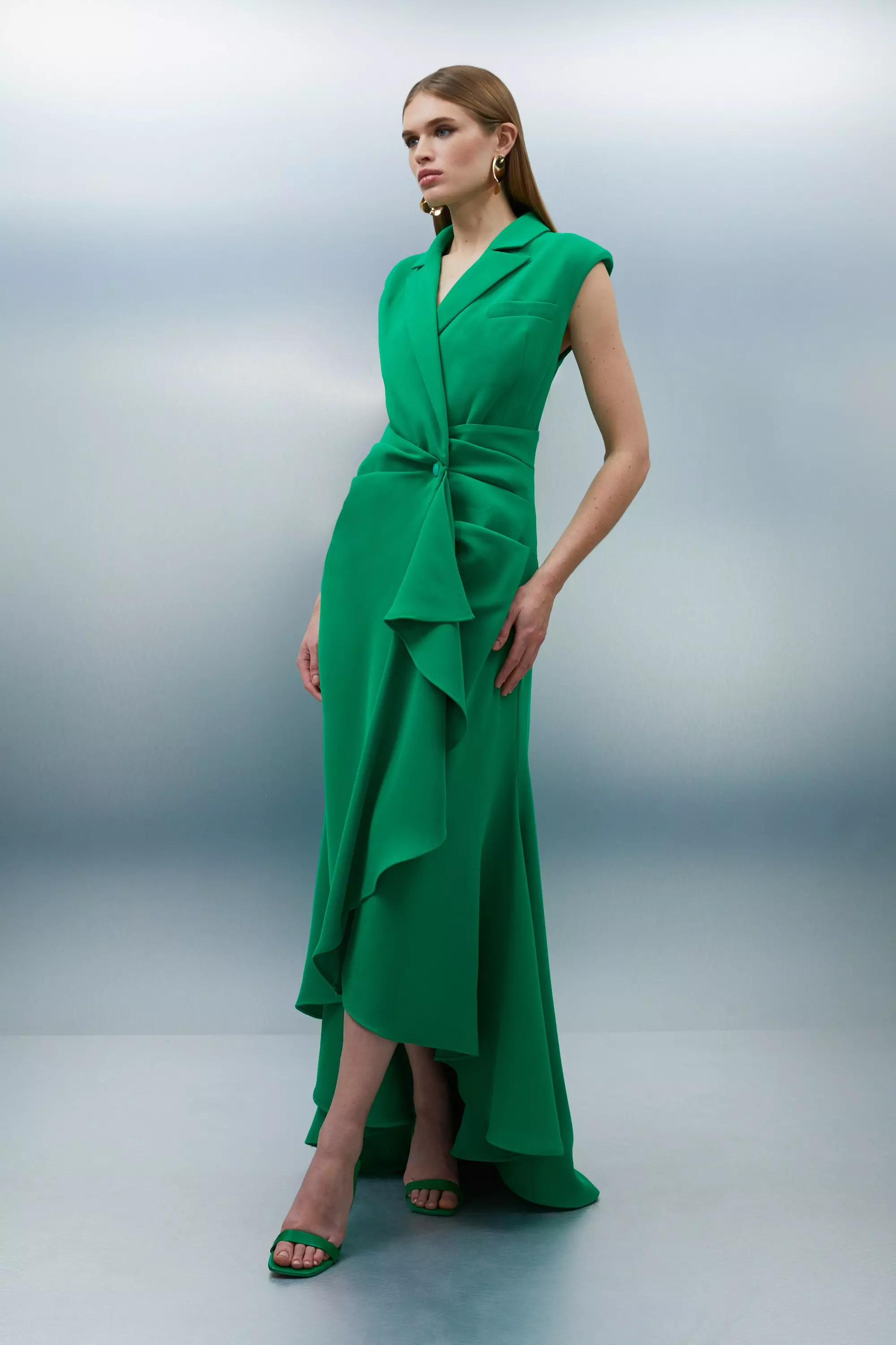 Emerald Soft Tailored Color Block Drape Maxi Dress alternative image