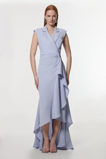 Blue Soft Tailored Drape Maxi Dress