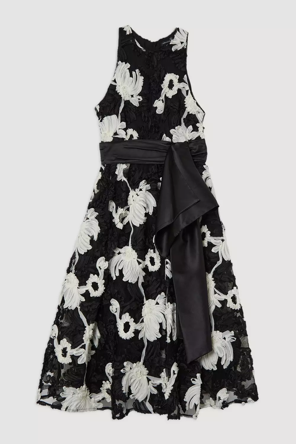 Rosette Mono Textured Woven Prom Maxi Dress | Karen Millen