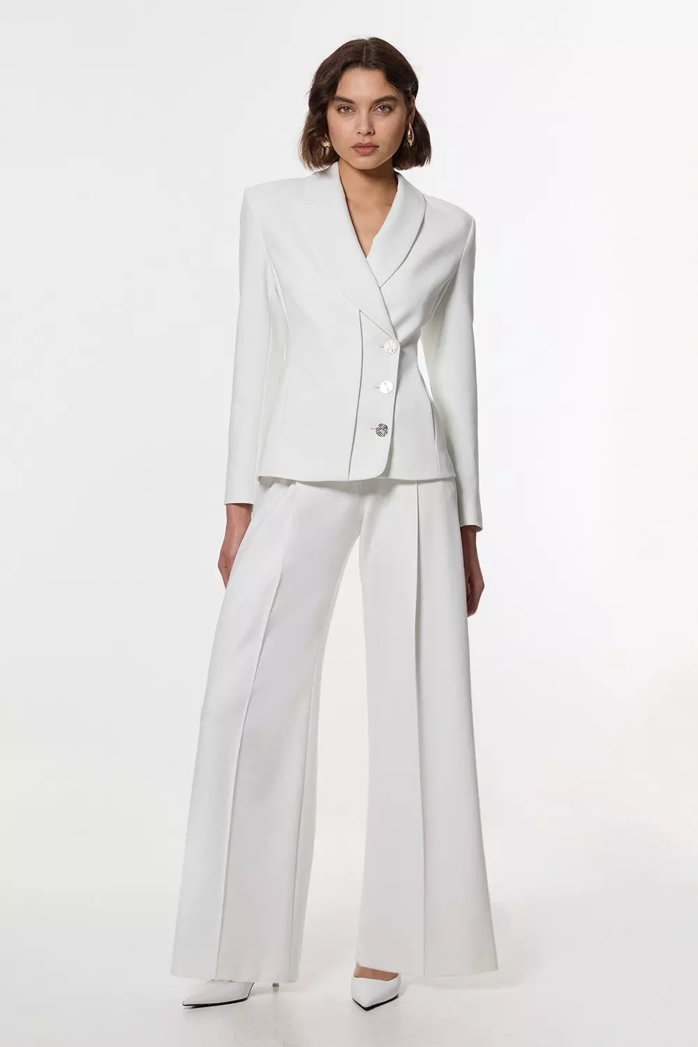 Karen Millen◆ ストレッチ コントラスト スラックス Compact Stretch Contrast Panel Wide Leg Dress Pants | Karen