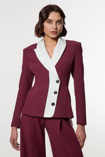 Compact Stretch Contrast Tipped Lapel Single Breasted Tailored Jacket fig