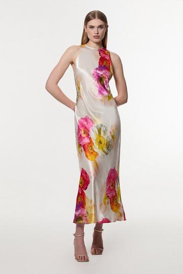 Petite Floral Satin Woven Column Maxi Dress floral