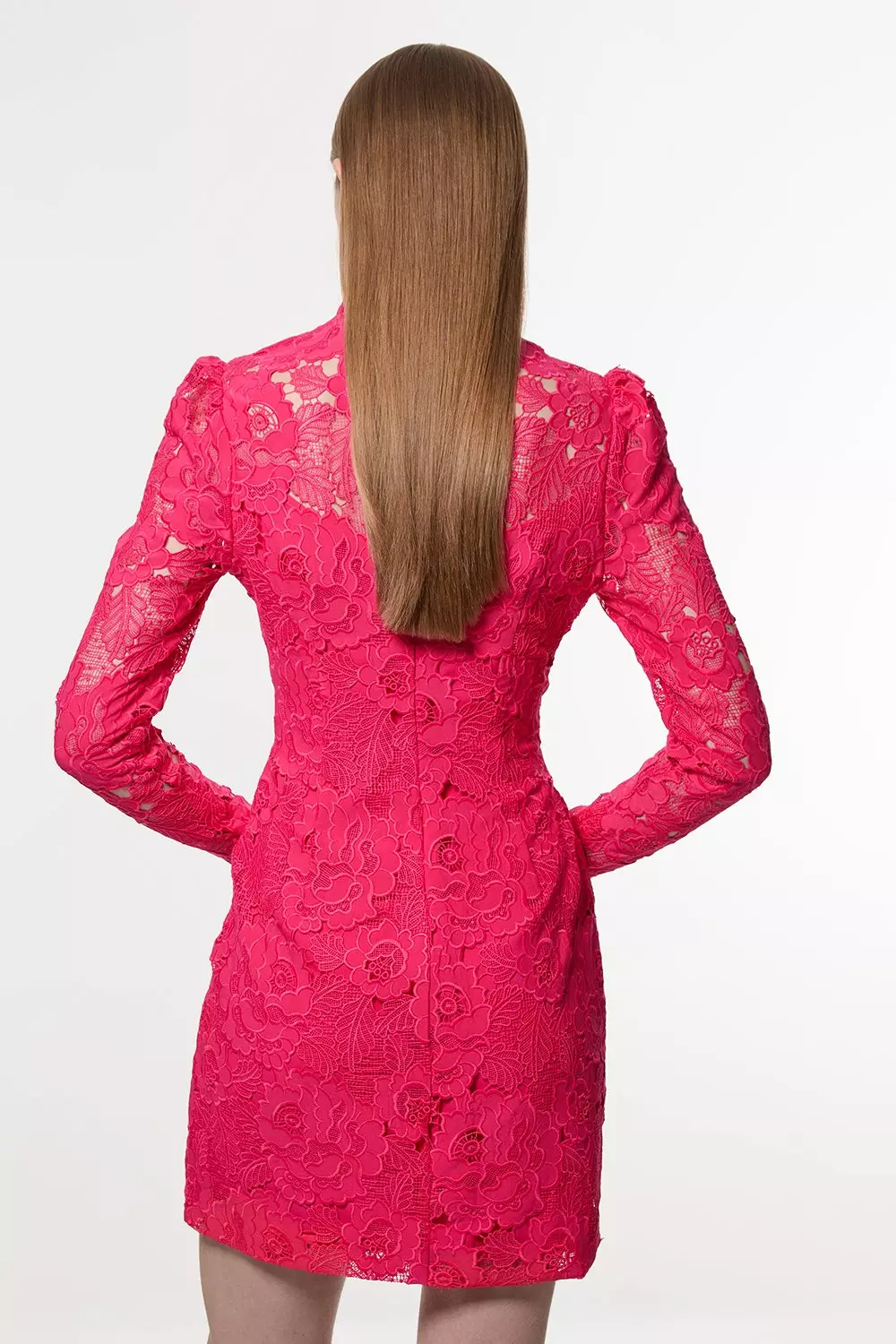 Guipure Lace High Neck Woven Mini Dress | Karen Millen