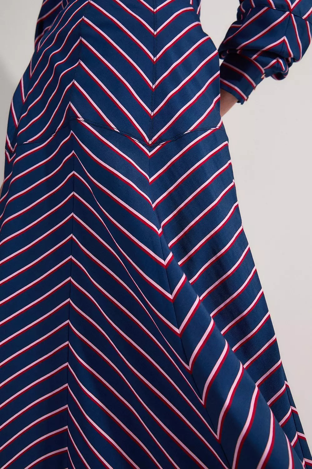 Navy Cotton Stripe Full Midi Skirt alternative image