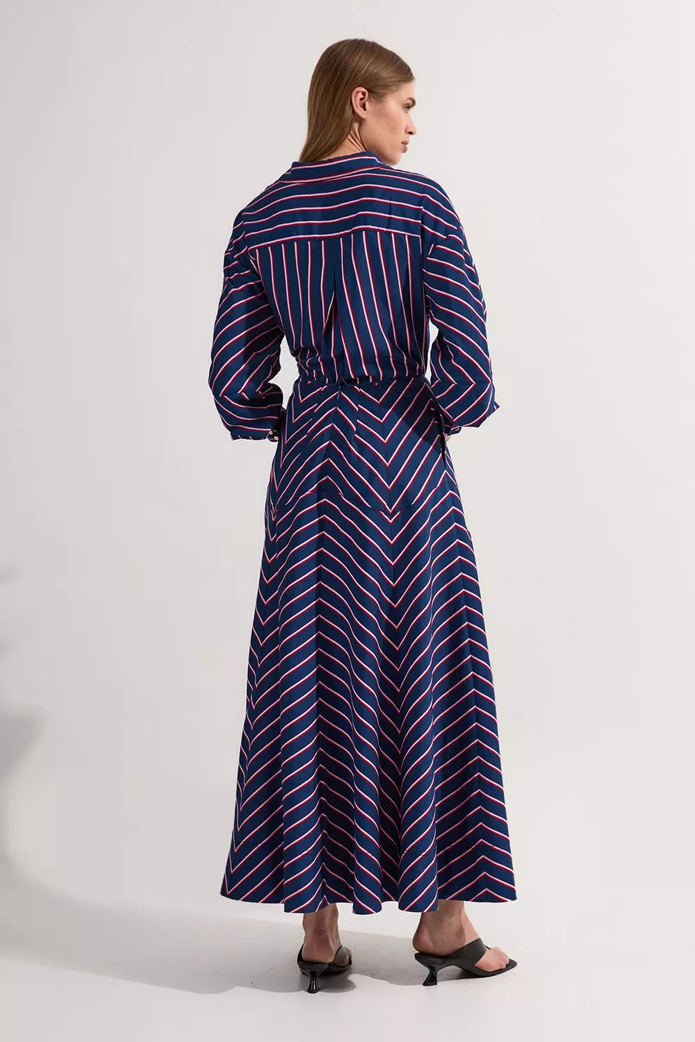 Navy Cotton Stripe Full Midi Skirt alternative image
