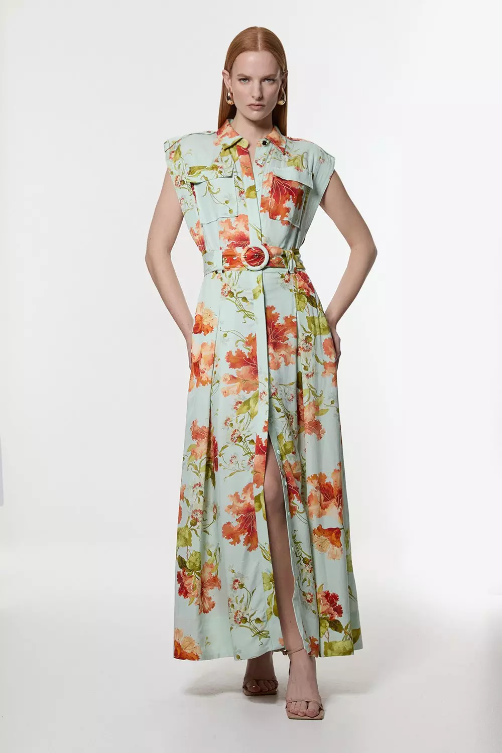 KAREN MILLEN*プレミアム リネン ベルト付きシャツドレス KAREN MILLEN*プレミアム リネン ベルト付きシャツドレス (Karen