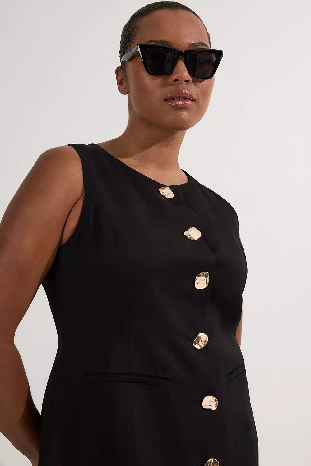 Plus Size Viscose Linen Tailored Statement Button Front