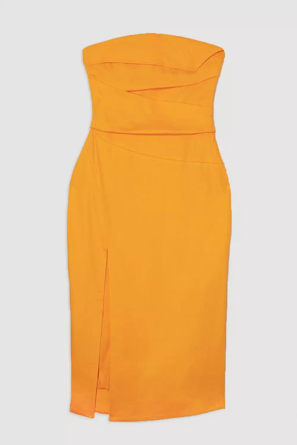 Mango Petite Premium Linen Structured Pleated Bandeau Tailored Midi Pencil Dress alternative image