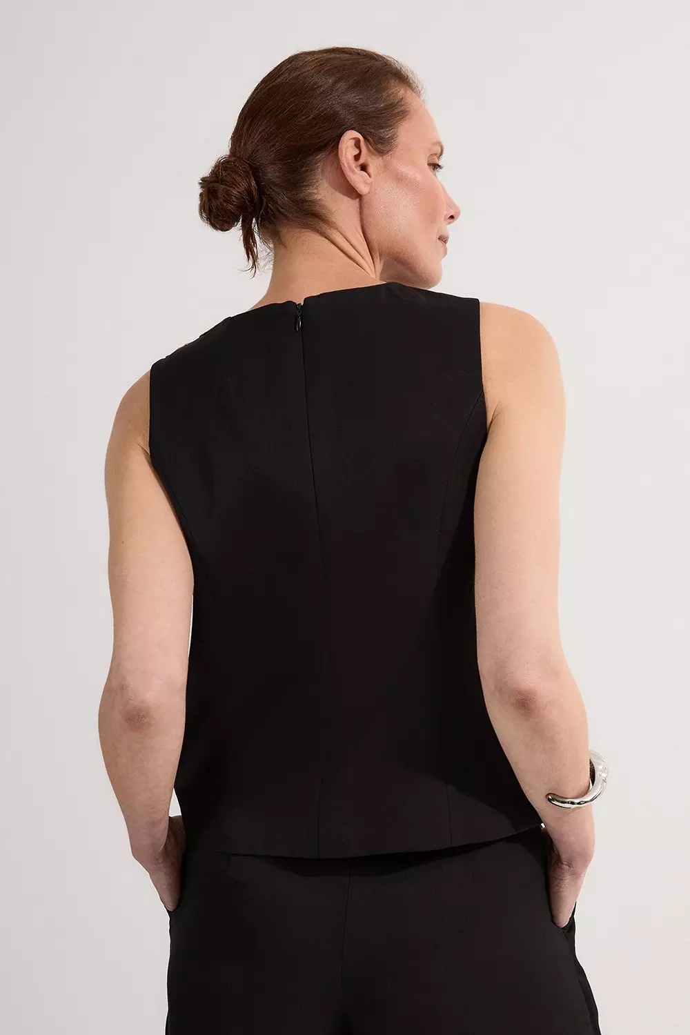 Black Viscose Linen Tailored Button Shell Top alternative image