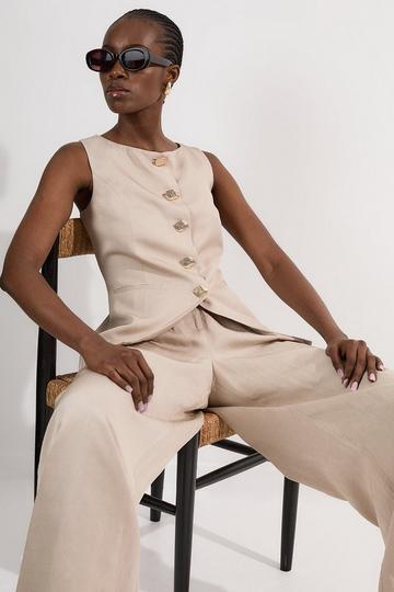 Linen Viscose Tailored Statement Button Front Waistcoat champagne