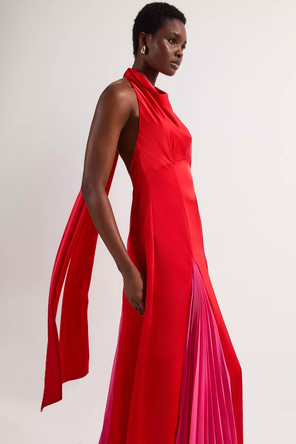 S ribbon dress pleats bk×wh Tailored Blazer Belted Pleated Full Skirt Dress | Karen Millen