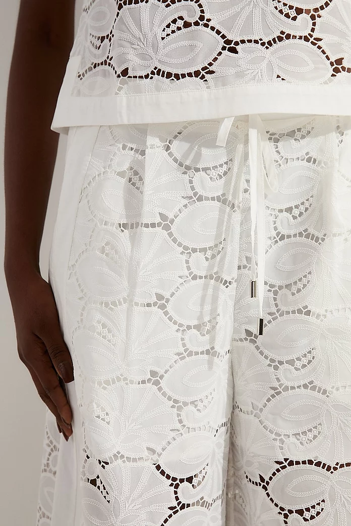 Tall Cotton Cutwork Panelled Woven Wide Leg Pants | Karen Millen Tall Cotton Cutwork Panelled Woven Wide Leg Pants | Karen Millen