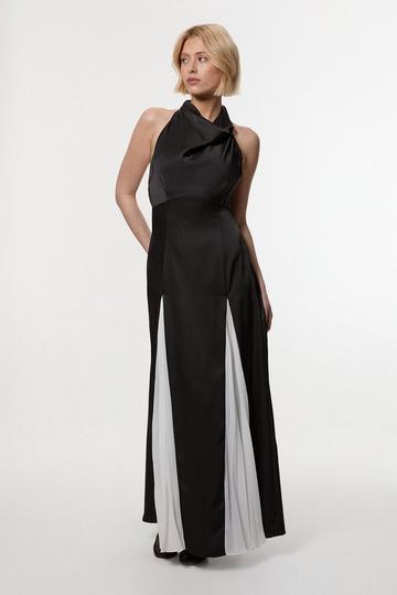 Drama Halter Pleat Insert Woven Maxi Dress mono