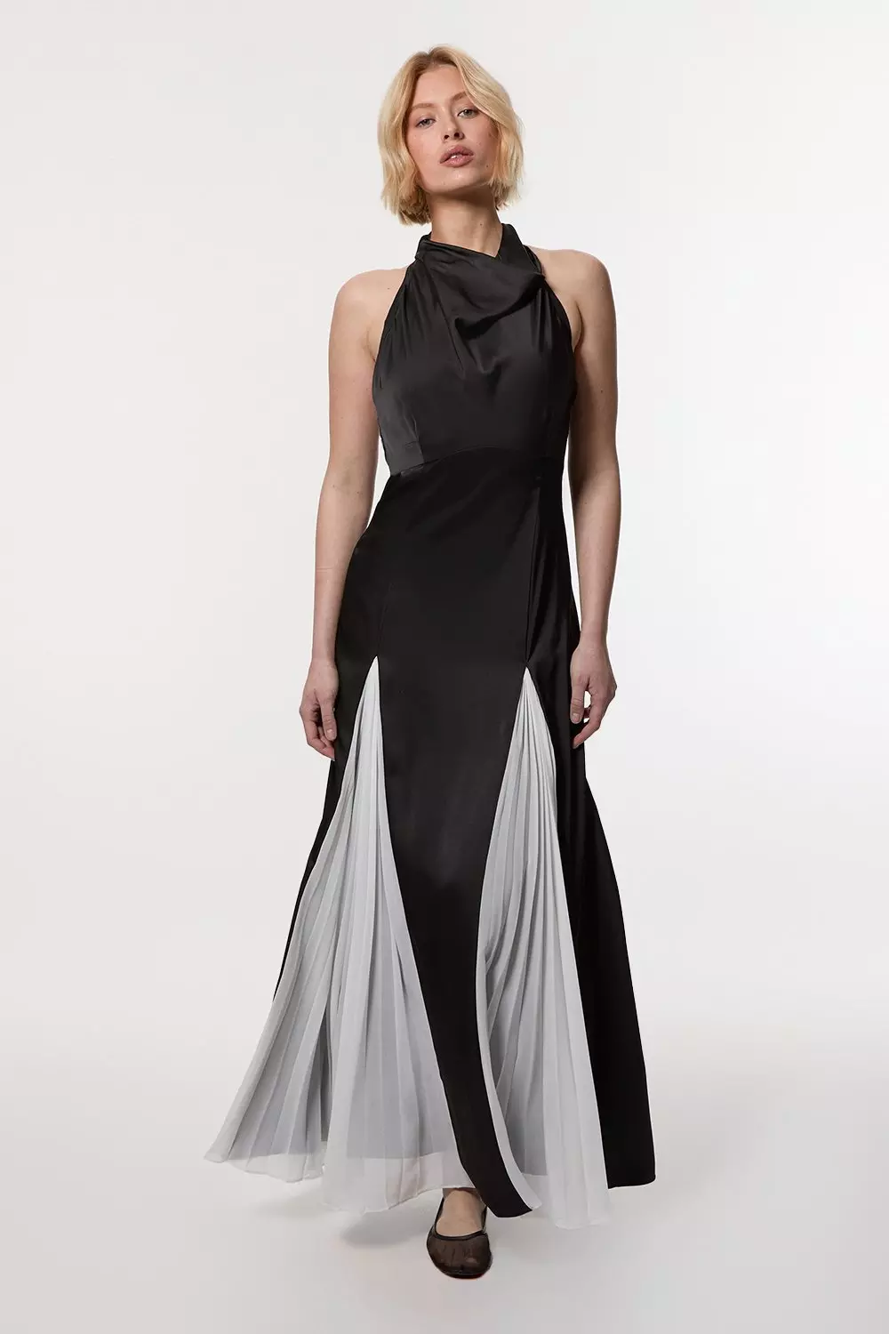 Drama Halter Pleat Insert Woven Maxi Dress | Karen Millen
