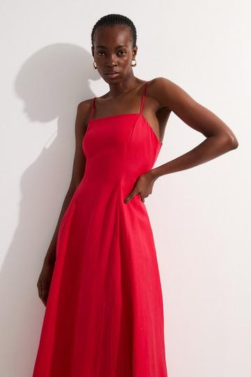 Viscose Linen Woven Maxi Prom Dress red