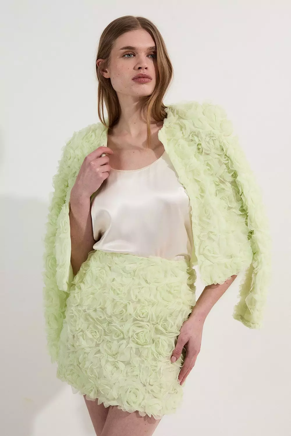 Rosette Texture Crop Woven Jacket | Karen Millen