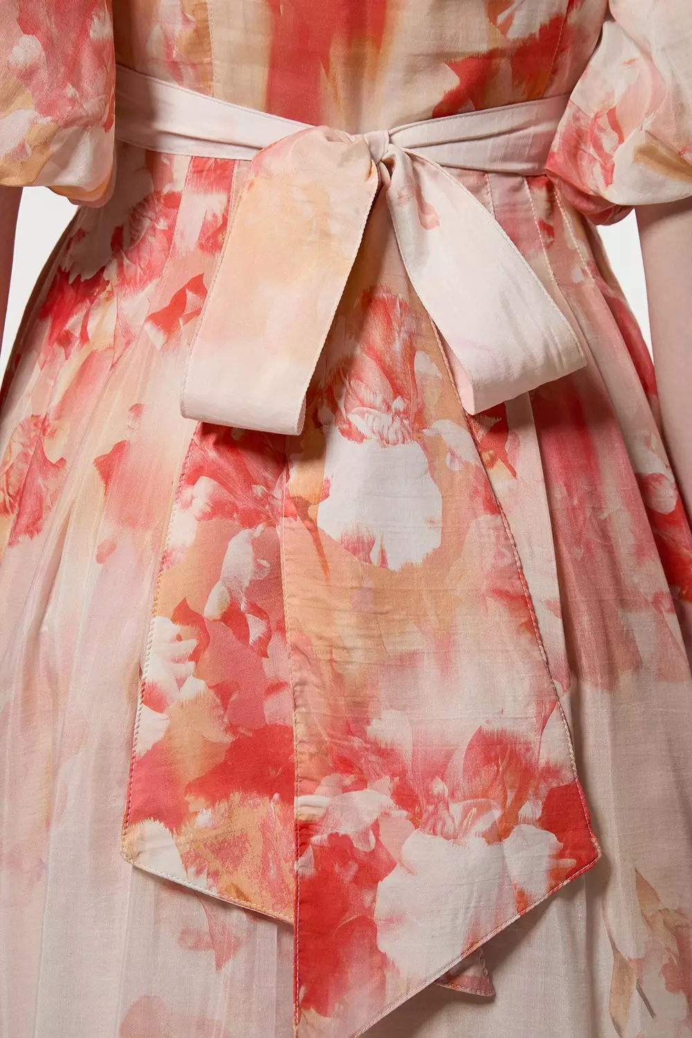 Silk Cotton Trailing Floral Puff Sleeve Midi Dress | Karen