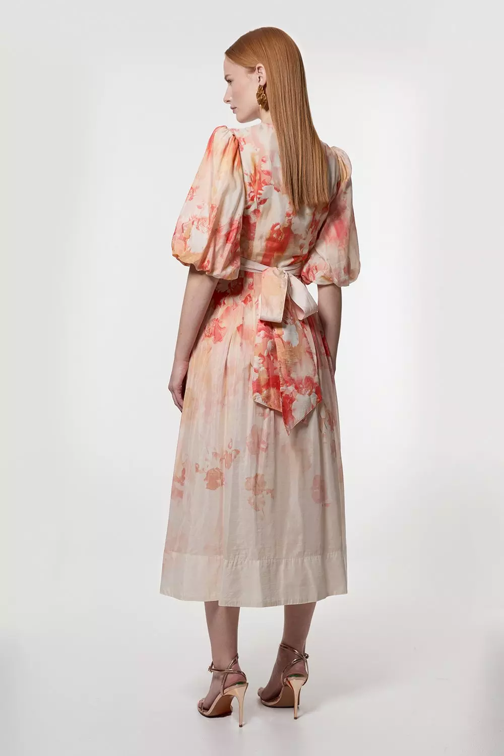 Silk Cotton Trailing Floral Puff Sleeve Midi Dress | Karen