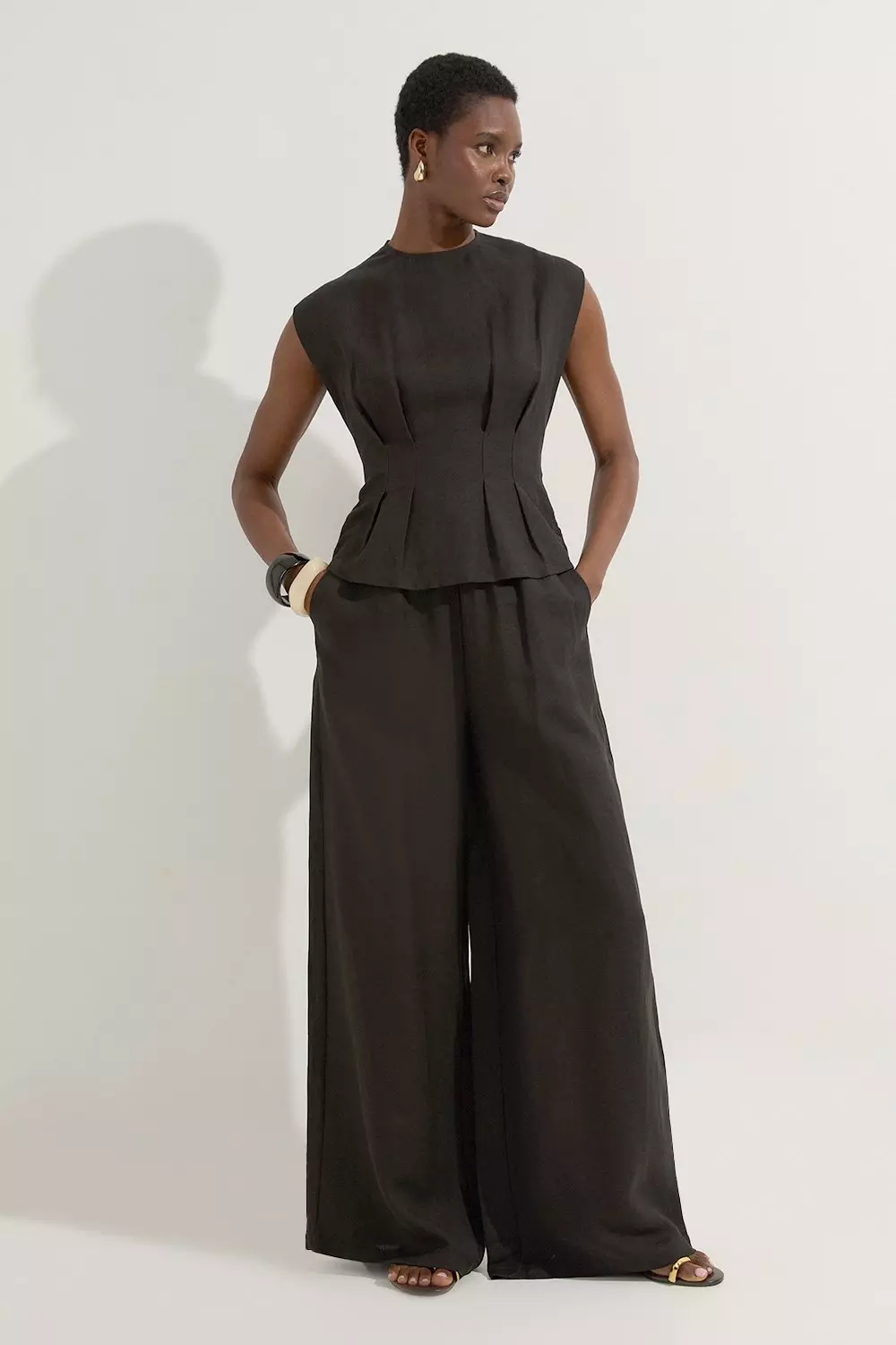 Viscose Linen Pintuck Woven Top | Karen Millen